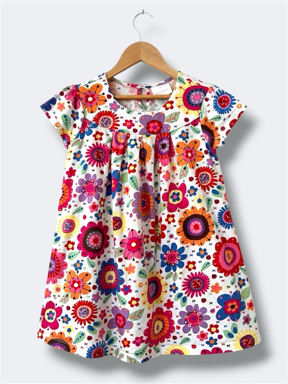 Hanna Andersson Dress Girls 6-7 Bright Floral Cotton A-Line Colorful